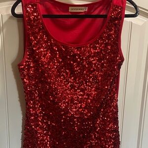 Anna-Kaci Red Sequin Tank Top